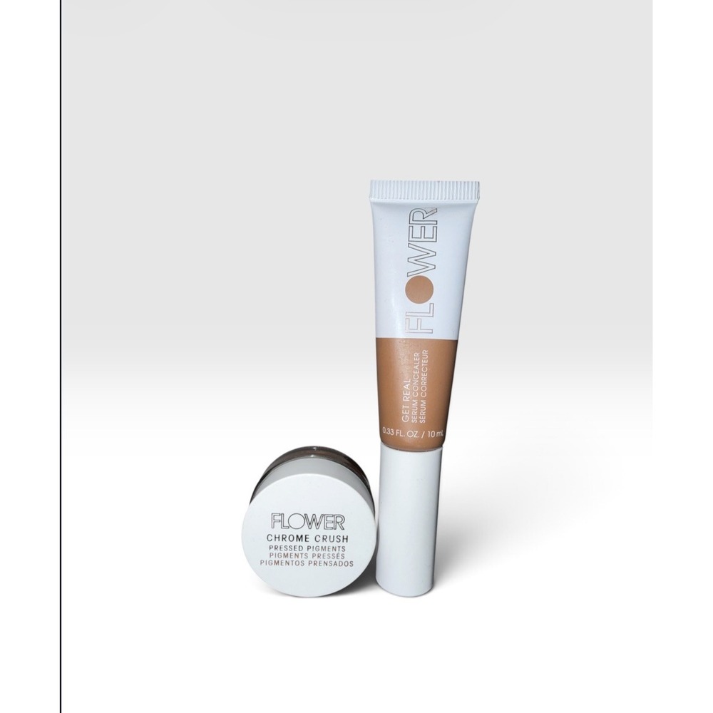 FLOWER Beauty Get Real Serum Concealer - Almond & Chrome Crush Set. NEW